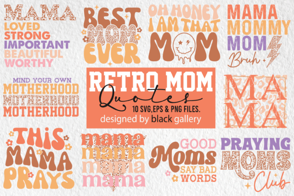 Retro Mom Quotes SVG Bundle for Embroidery